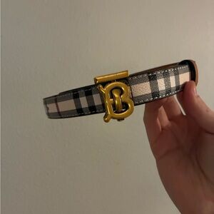 Burberry Checkered Belt with Gold B Logo